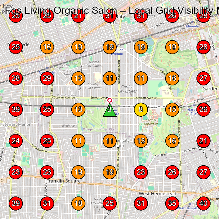 Fos Living Organic Salon GeoGrid visibility map for Shoe Repair Shop in Garden City